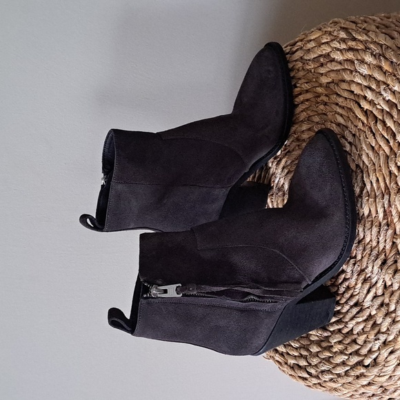NWT All Saints Womens Lorna Dark Brown Suede Ankle Booties...